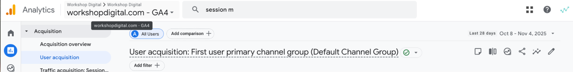 First user primary channel group report in Google Analytics 4