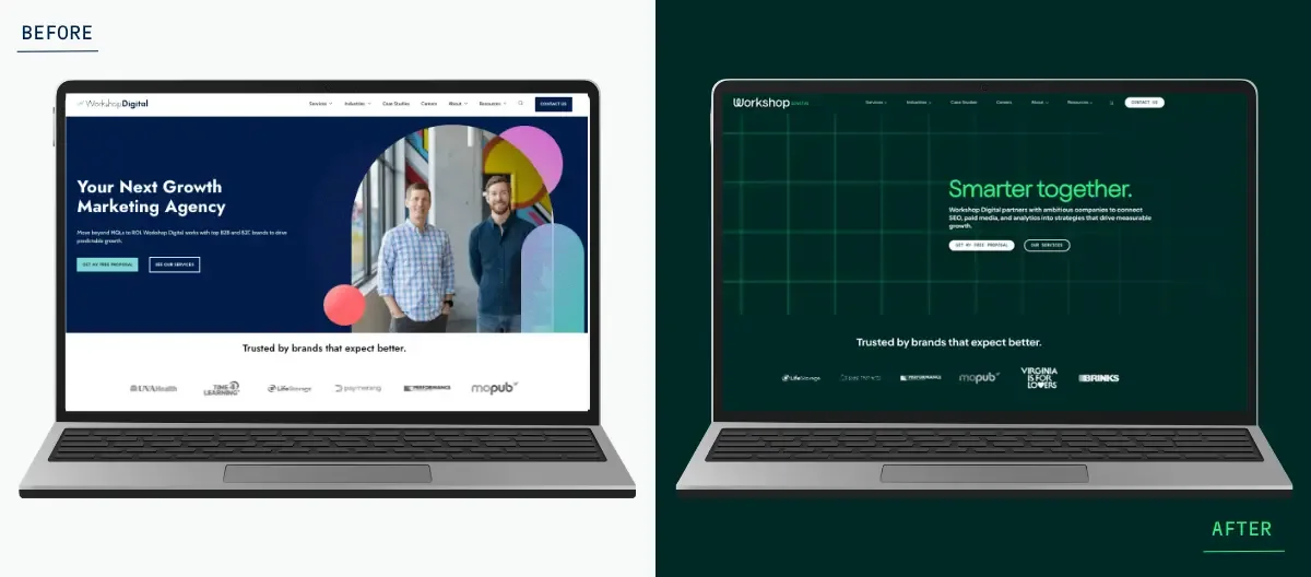 Before and after of Workshop Digital's brand refresh