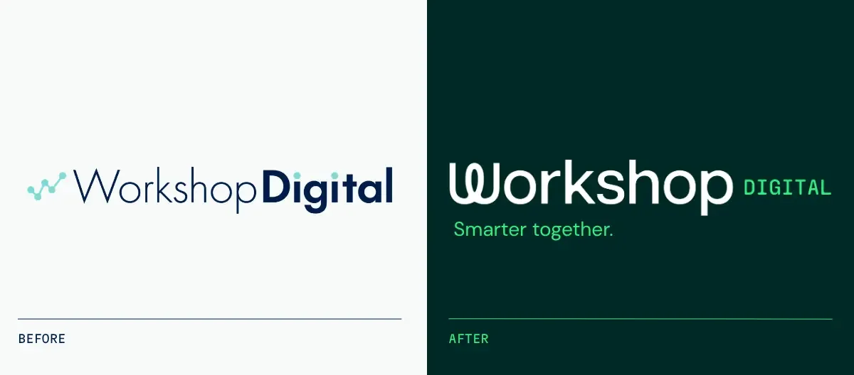 Before and after of Workshop Digital's logo
