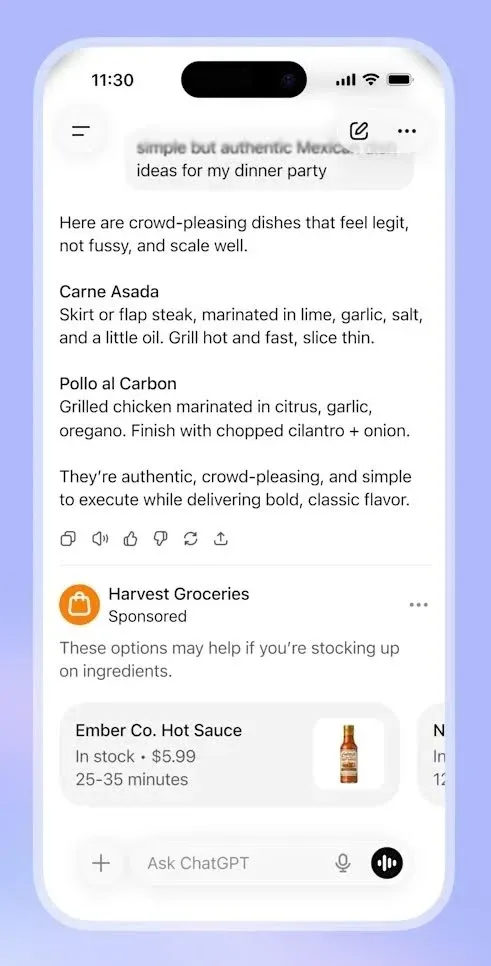 Ad Example in ChatGPT