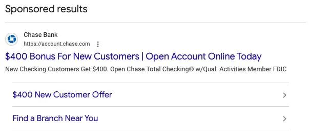 Example Ad Copy from Chase Bank
