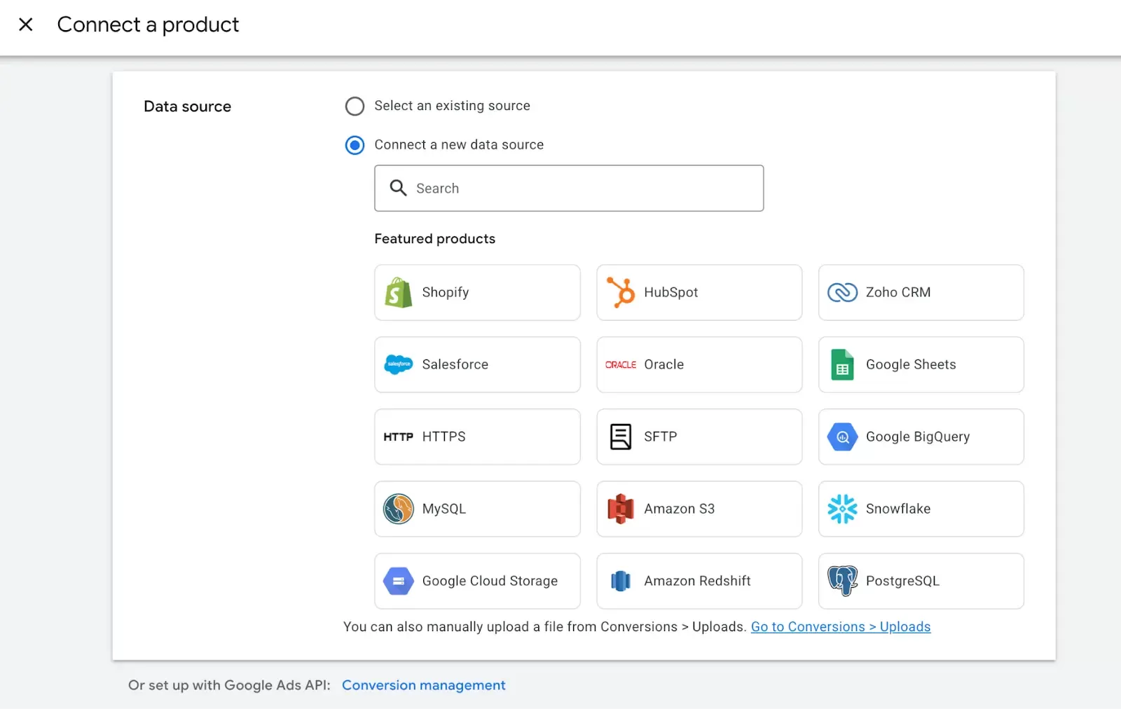 Google Ads Connect a Product Setting