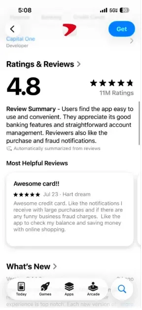 Banking app social proof