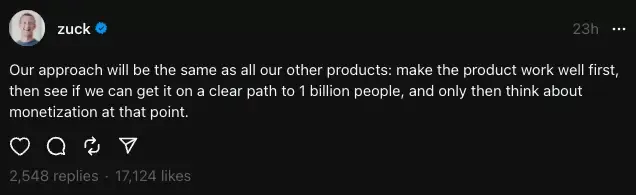 Zuckerberg Threads ads quote