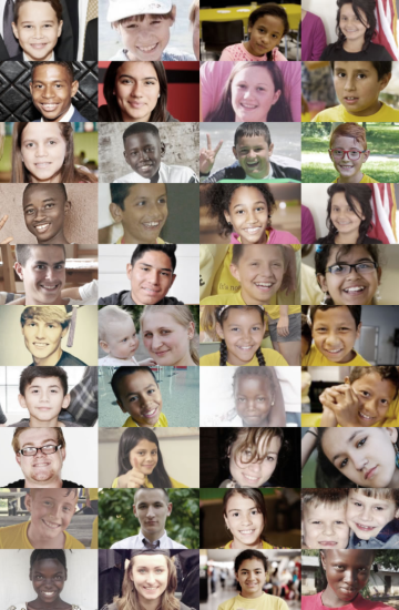 Grid of smiling children and teens, representing nonprofit growth and outreach success through performance marketing.