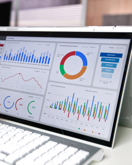 Digital dashboard on a computer screen showing marketing performance charts, representing enhanced attribution measurement.