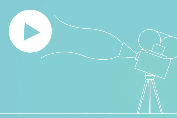 Illustration of film camera and play button