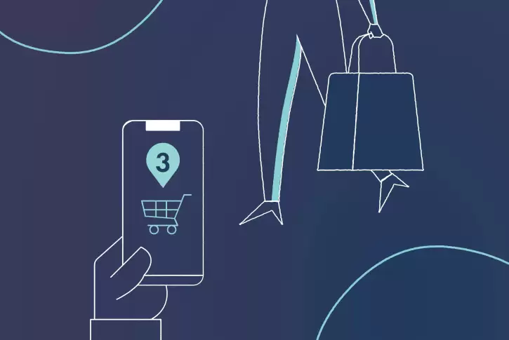 Illustration showing 3 items in shopping cart on mobile phone