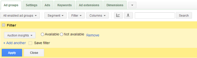 Screenshot of auction insights report
