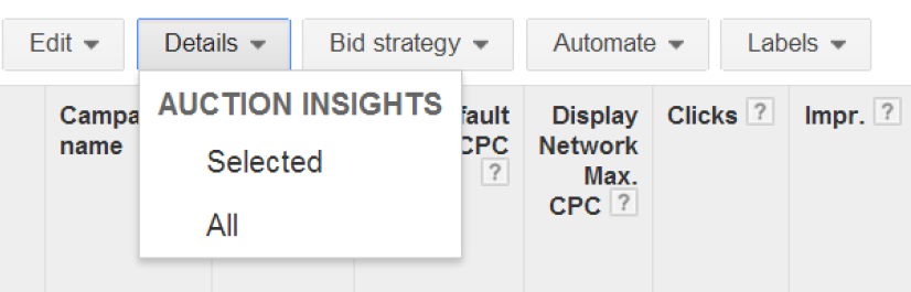 Screenshot of auction insights report