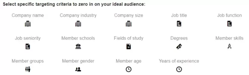 Screenshot of LinkedIn audience targeting options