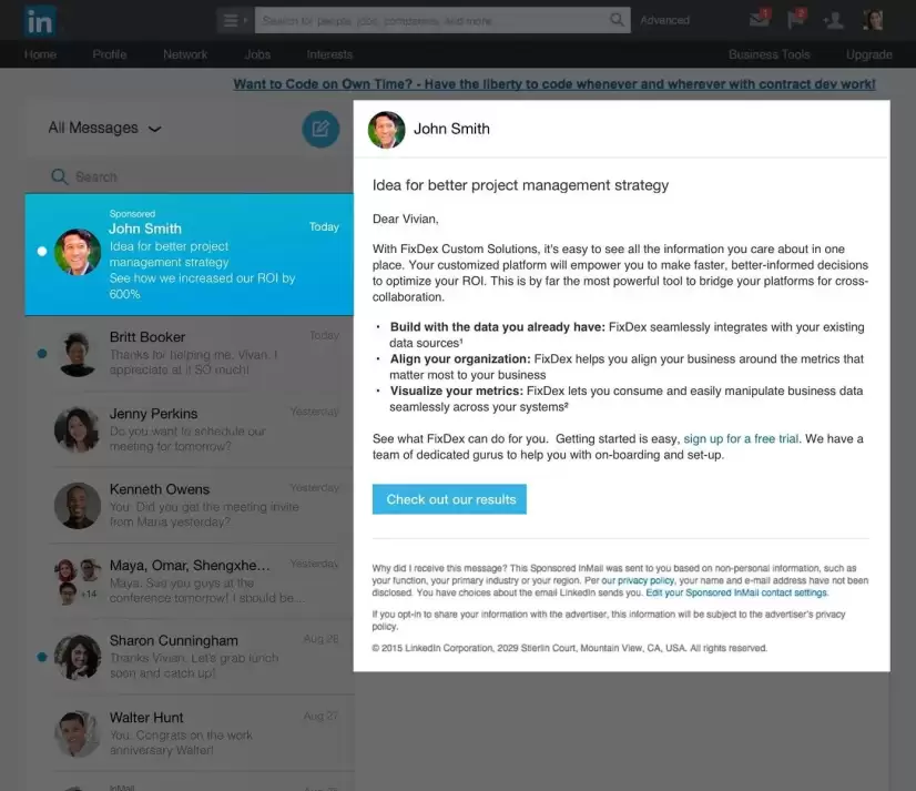 Sponsored InMail example