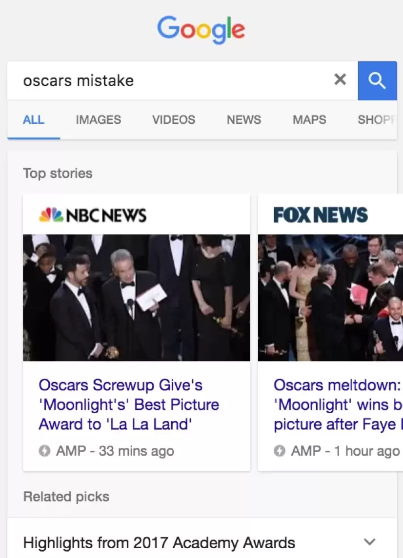 Screenshot of AMP content