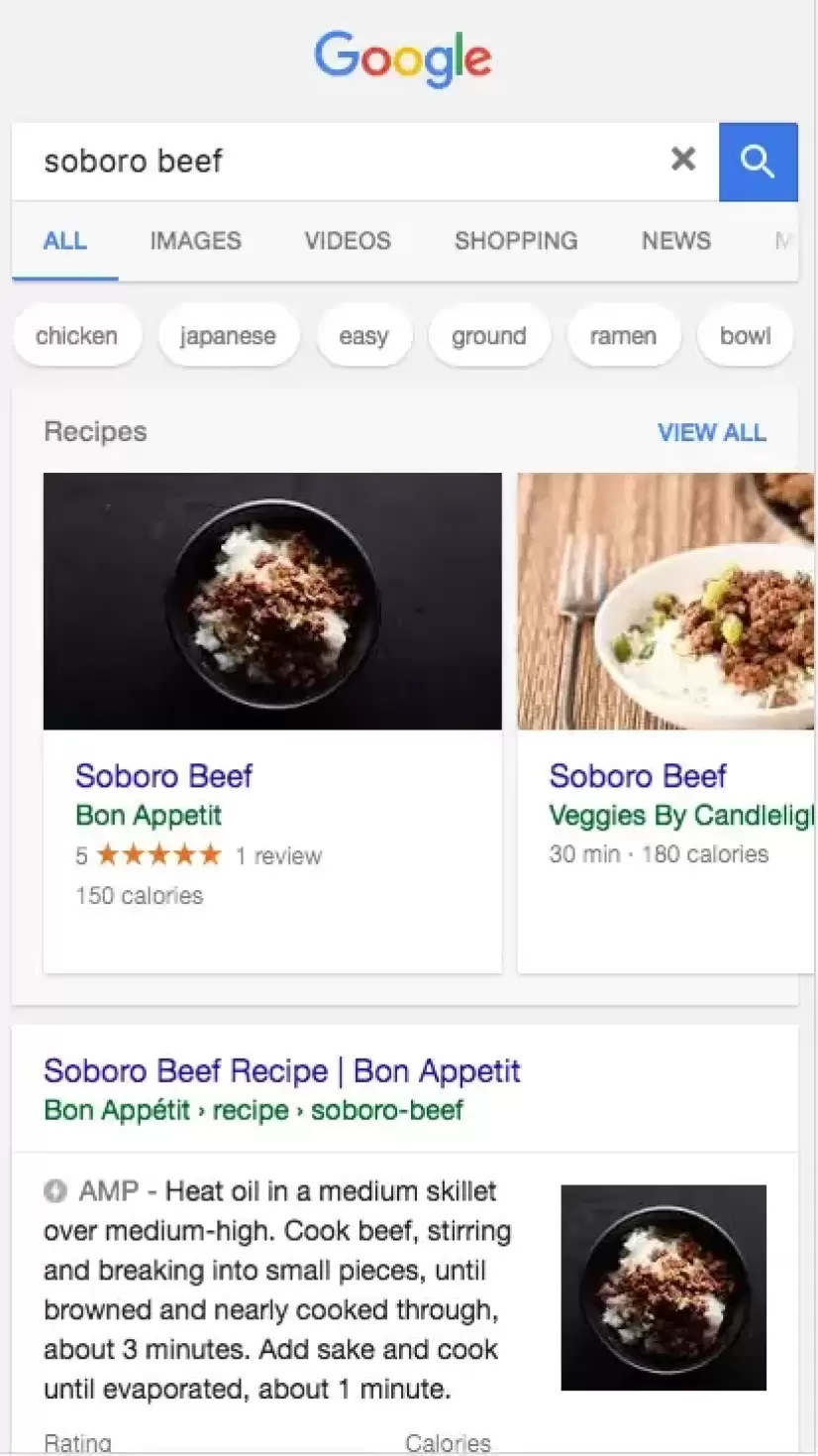 Screenshot of non-AMP content