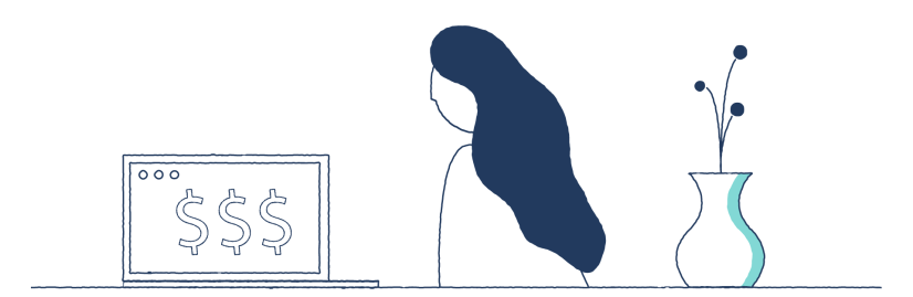 Graphic illustration of person working on laptop computer