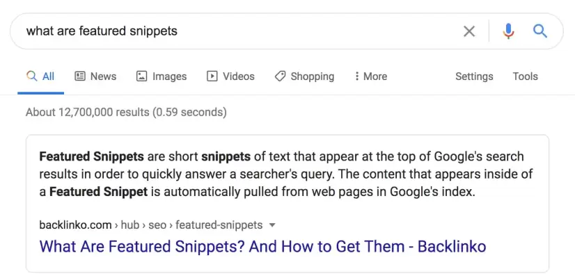 Screenshot of a Featured Snippet as found on the Google SERPs