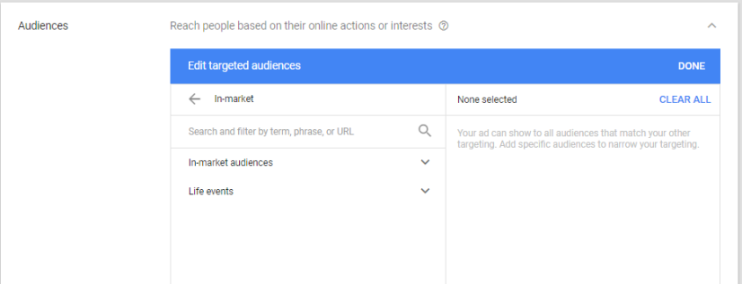 Screenshot - edit targeted audiences