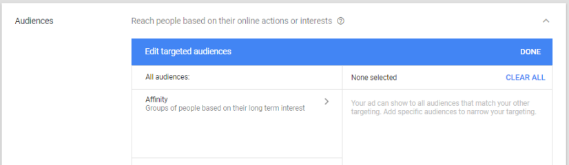 Screenshot - reach people based on their online actions - edit targeted audiences