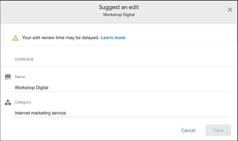 Google My Business Suggest an Edit - name and category
