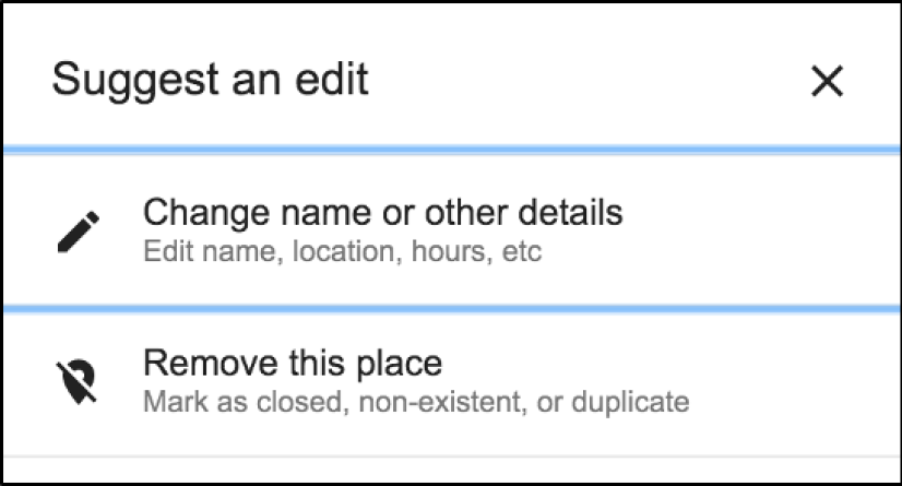 Screenshot of how to suggest an edit on Google My Business