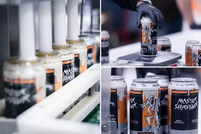 Images of The Veil Brewing Co. beer cans in Richmond, VA