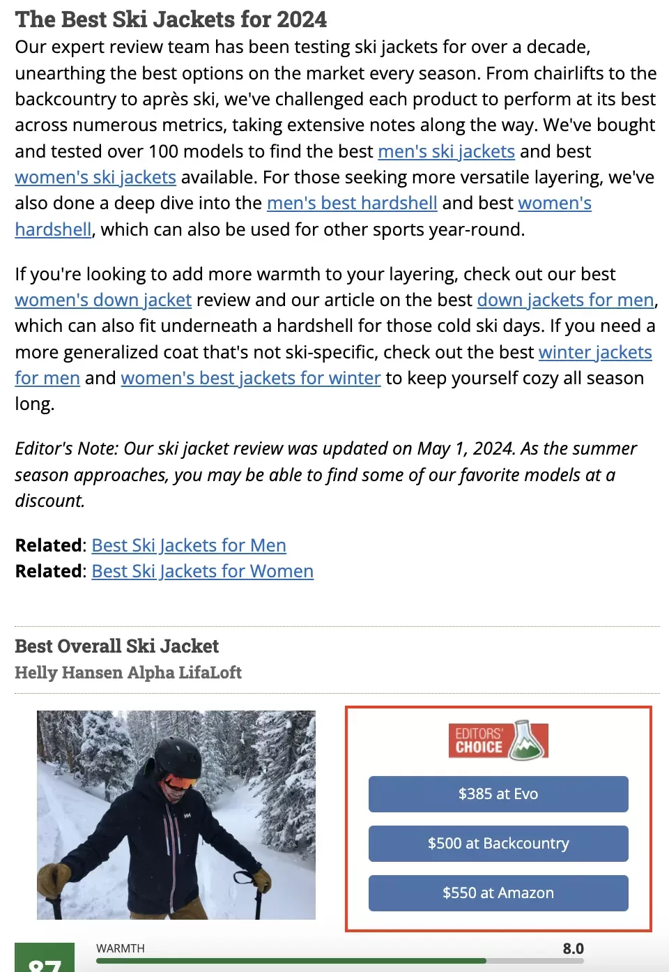An example of affiliate marketing ad placement.