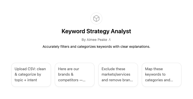 Keyword Strategy Analyst custom GPT in ChatGPT.