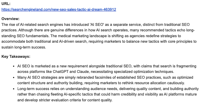 Email format of a curated and summarized AI and SEO news report.