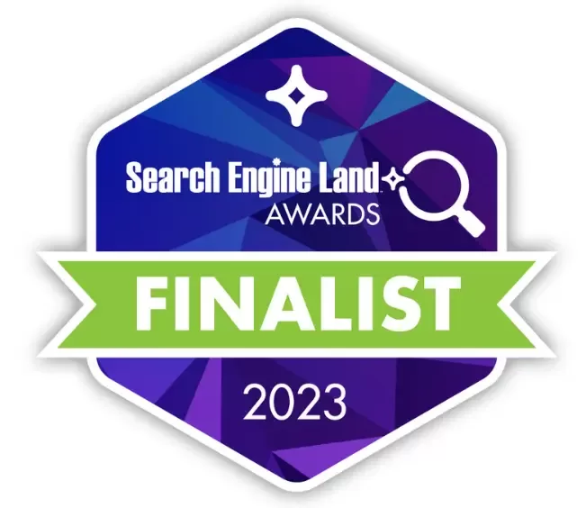 Search Engine Land Awards Finalist 2023 badge.