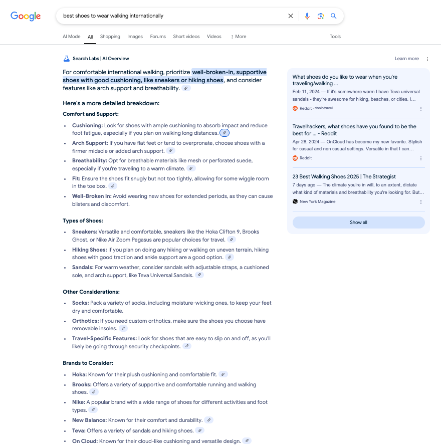 Screenshot of Google's SERP feature: AI Overviews for
