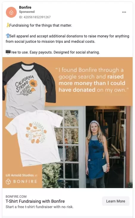 Bonfire Facebook Ads Example