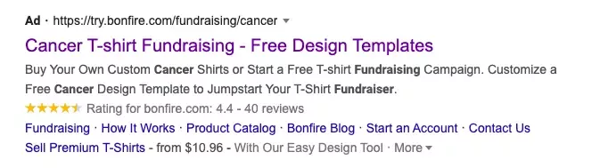 Bonfire Google Ads text ad