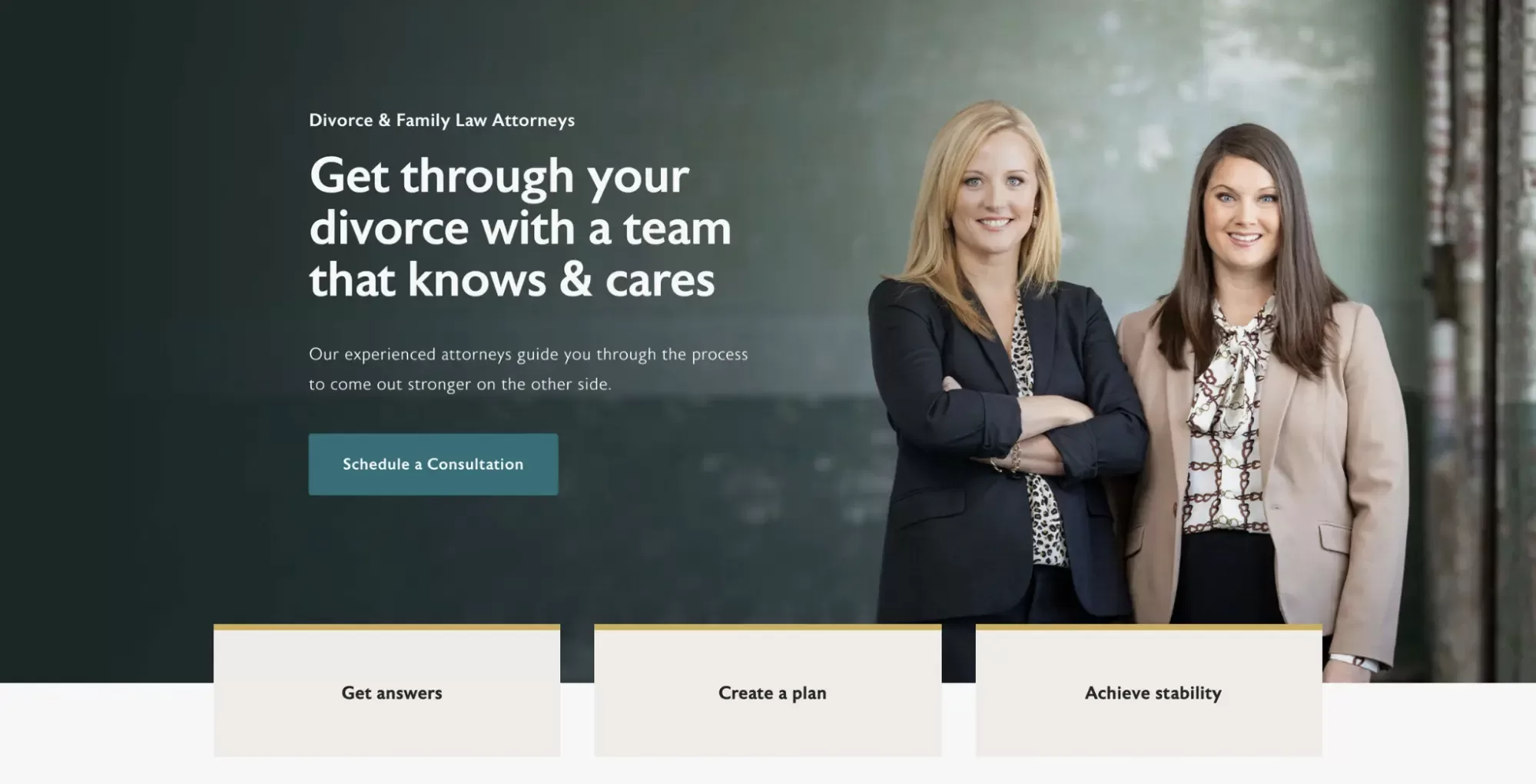 Divorce and family law attorneys landing page with good emotional engagement.