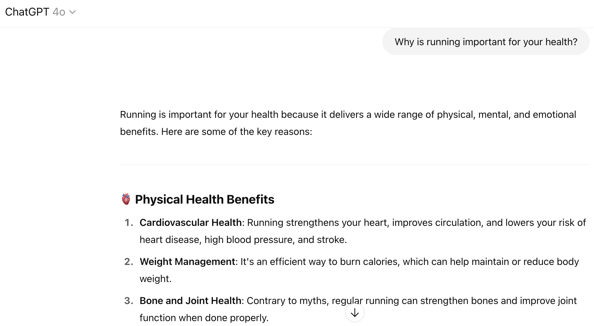ChatGPT response for “Why is running important for your health?”