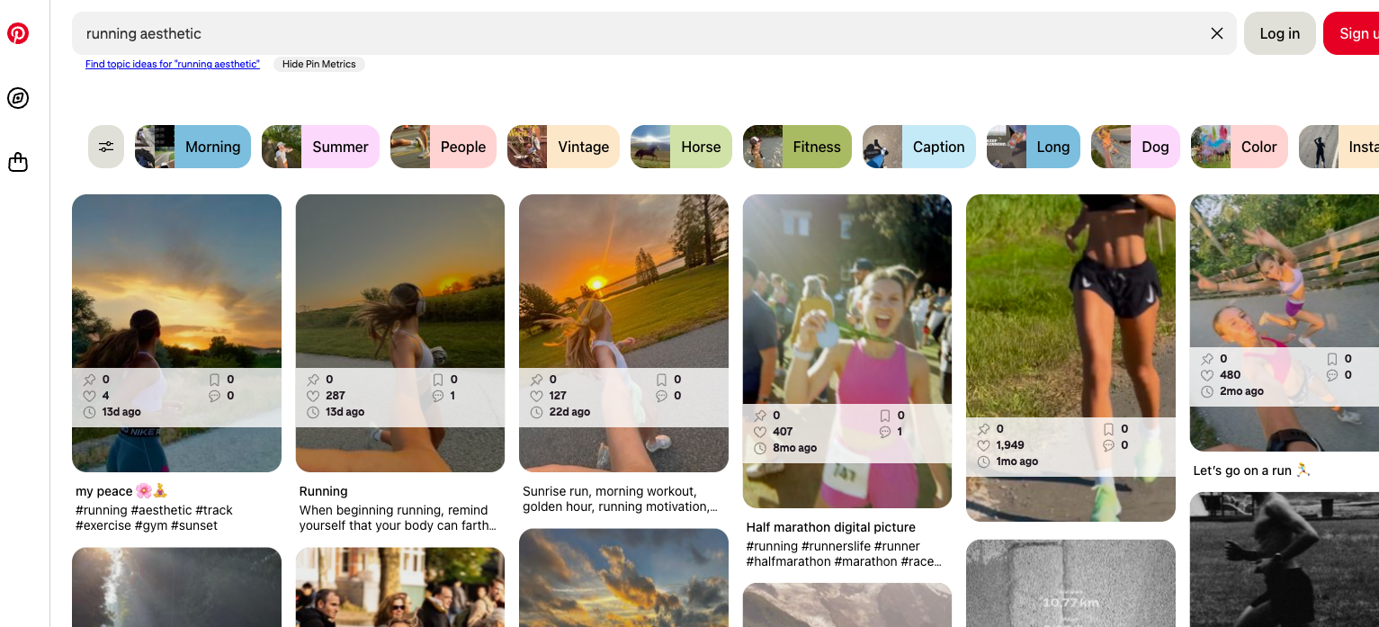 Example of Pinterest results for “running aesthetic”