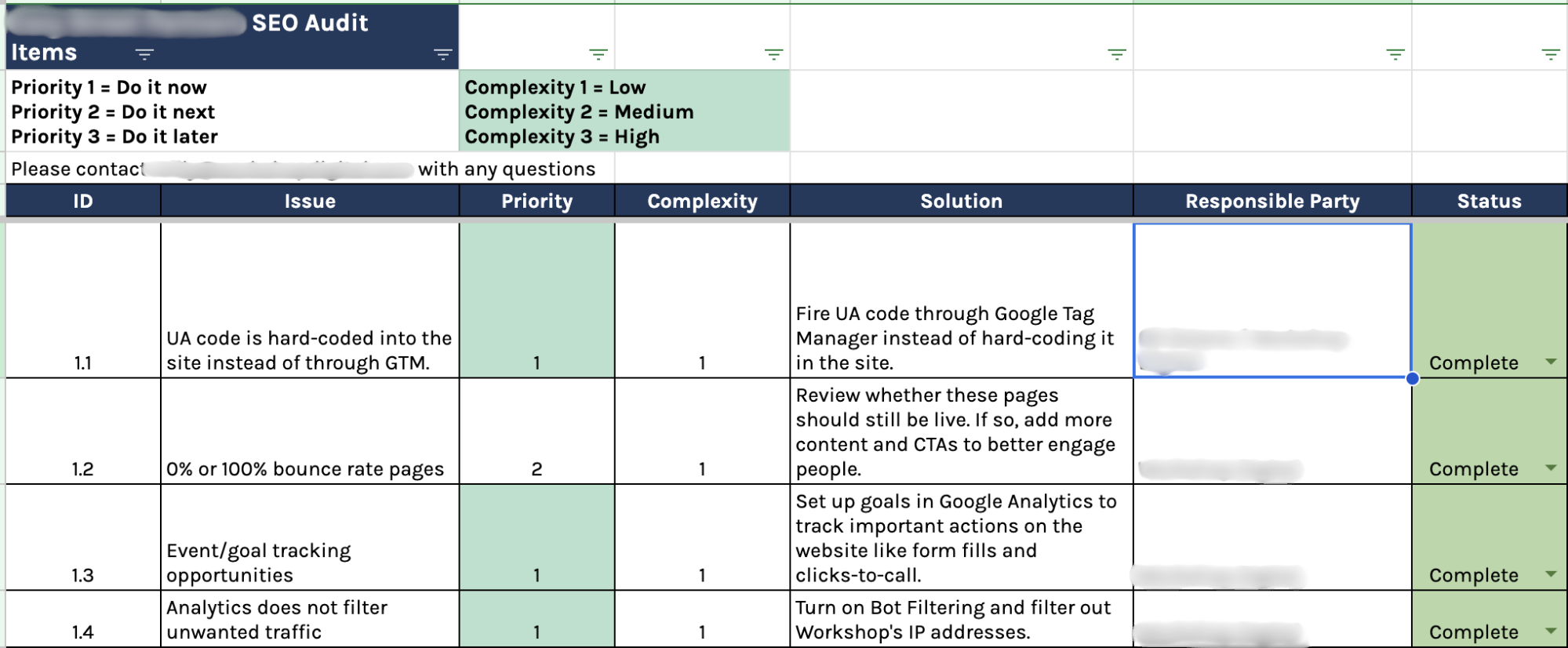 Screenshot of a site audit data file from Workshop Digital.
