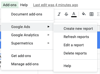 Google Ads Add On For Google Sheets