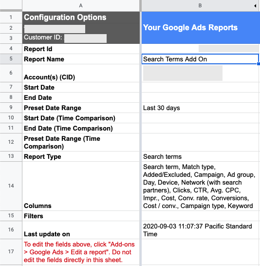 Google Sheets Add On for Google Ads