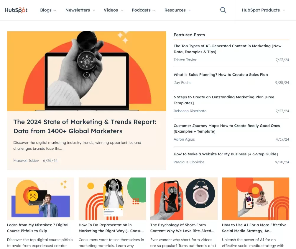 A screenshot of the HubSpot website homepage.