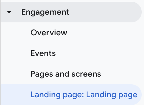 Screenshot of engagement metrics menu in GA4.