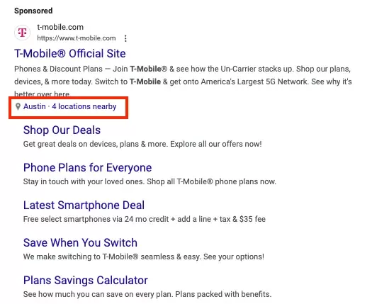 Google Search Results highlighting location assets.
