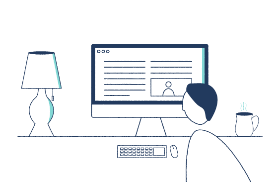 Illustration of a marketer looking at a computer screen