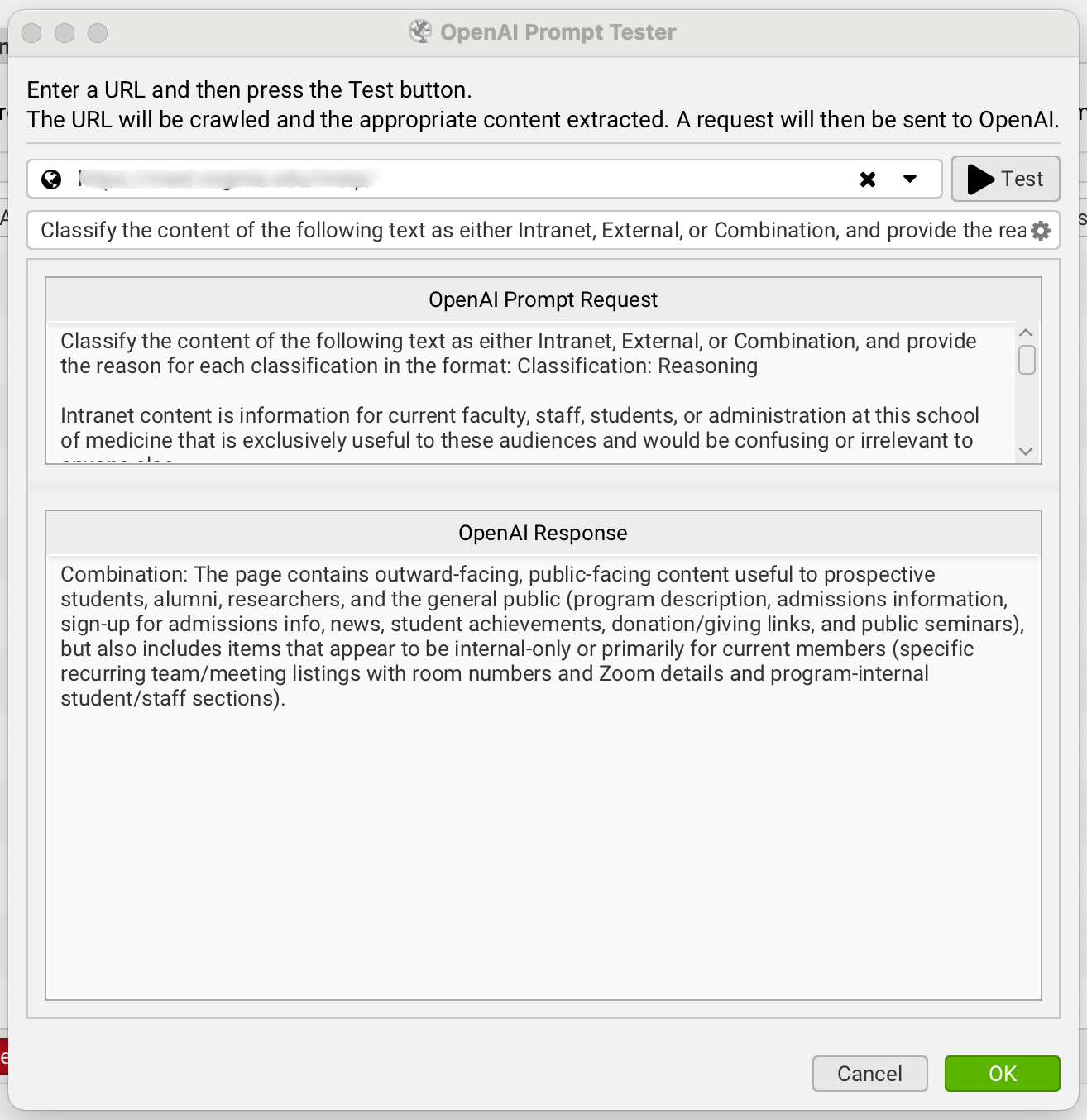 Building and testing a prompt in Screaming Frog using OpenAI.
