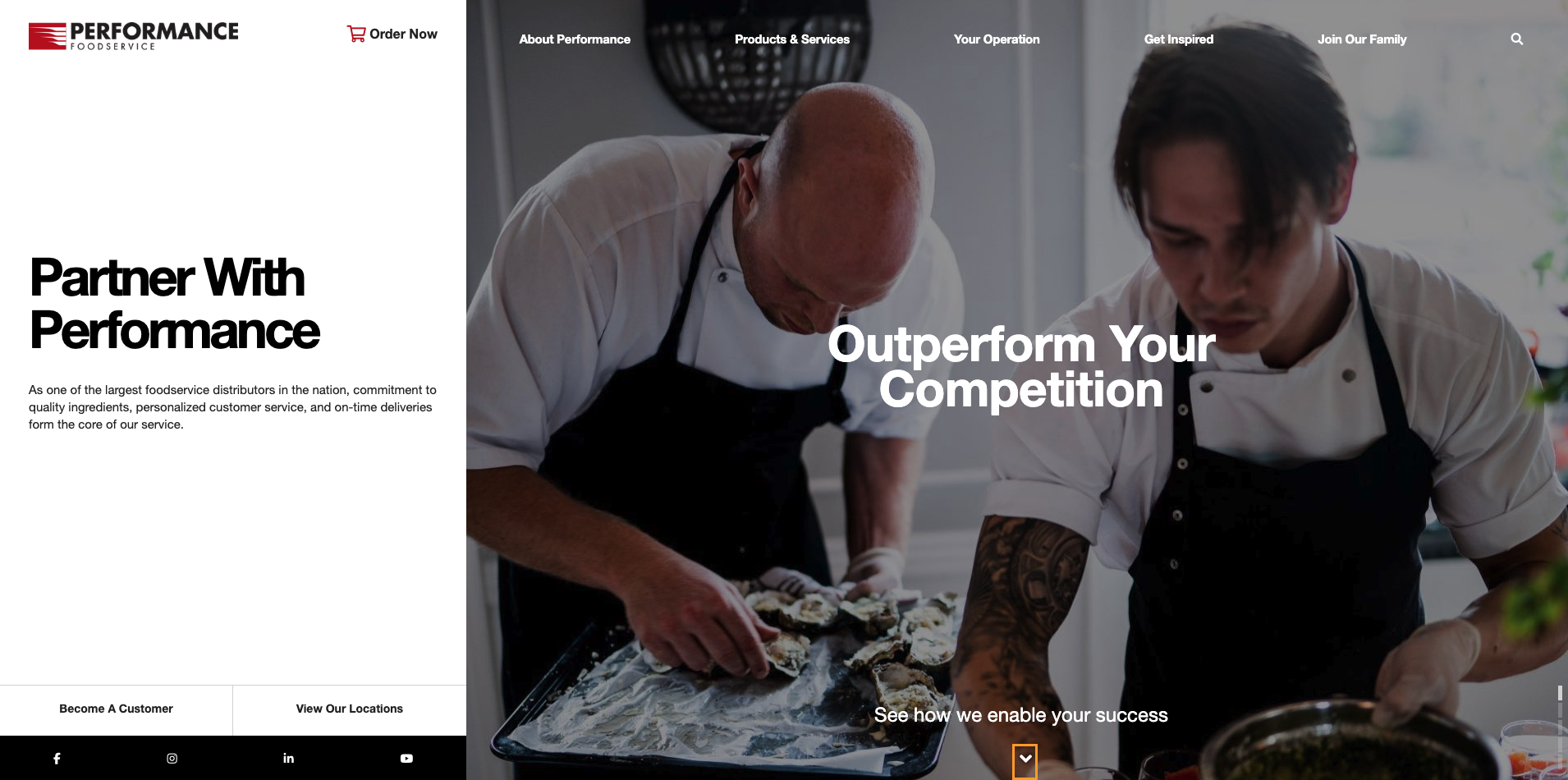 Performance Foodservice website homepage.