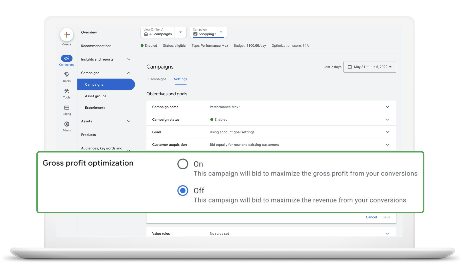 PMax and Shopping Campaigns dashboard
