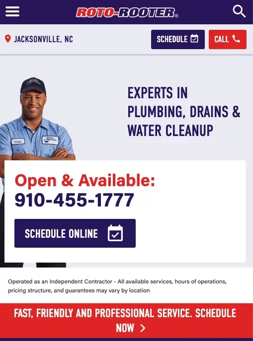 Screenshot of a landing page that uses good screen real estate, with information above the fold.