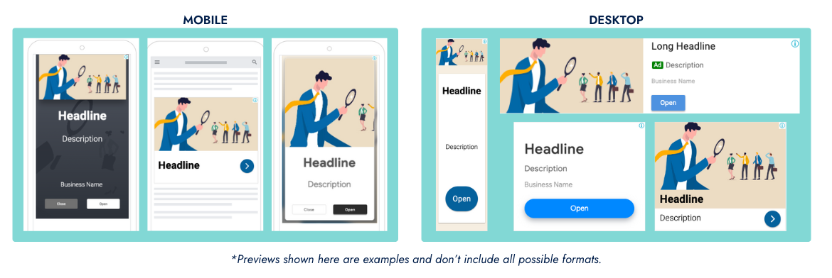 Screenshots of Google Responsive Display Ad examples for Display.
