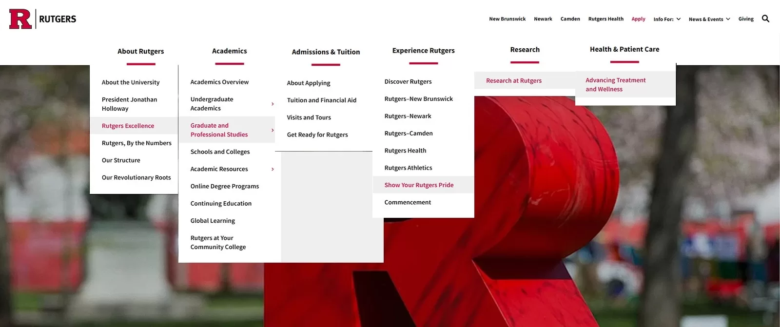 An extensive drop-down navigation bar for an education website.