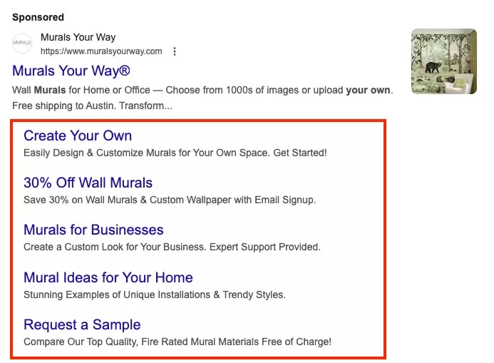 Google Search Results highlighting sitelink assets.