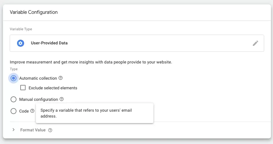 Screenshot of Google Ads interface to select automatic collection.